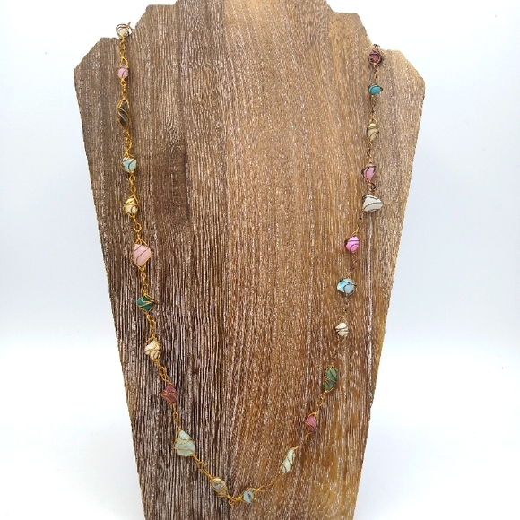 Vintage 1960s Artisan Handmade Wire Wrapped Semi Precious Stone Cage Necklace - Picture 6 of 7